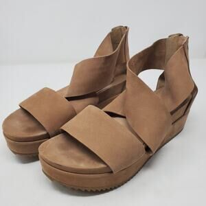 Eileen Fisher Women Tan Espadrille Suede Wedge Sandals Size 9 Quiet Luxury